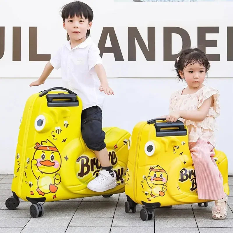 Suitcase with seat for Kids Can Sit and Ride on carry on Luggage Cute Children Travel Suitcase Trolley Case for 2 to 8 year old 20/24 Inch