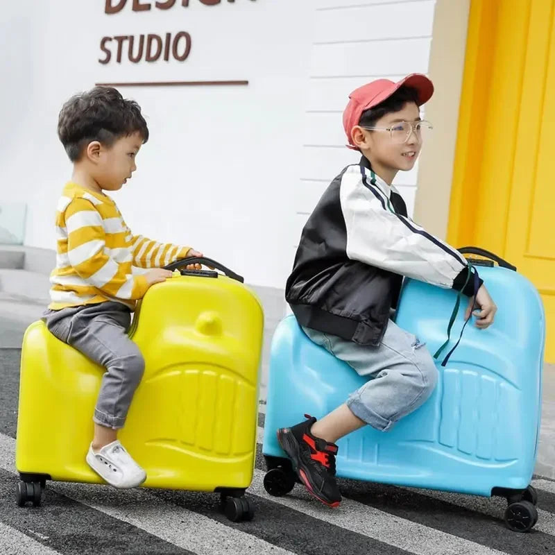 Suitcase with seat for Kids Can Sit and Ride on carry on Luggage Cute Children Travel Suitcase Trolley Case for 2 to 8 year old 20/24 Inch