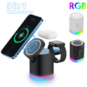 3 In 1 Wireless Fast Charger RGB Ambient Light For Smart Phone Airpods IWatch