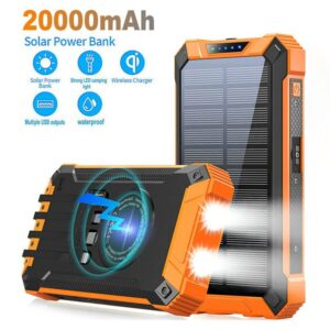 Wireless charging solar power bank 20000 mAh capacity