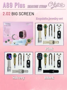 A89plus Smart watch Fitness tracker with Necklace Earrings Bracelet Ring for women
